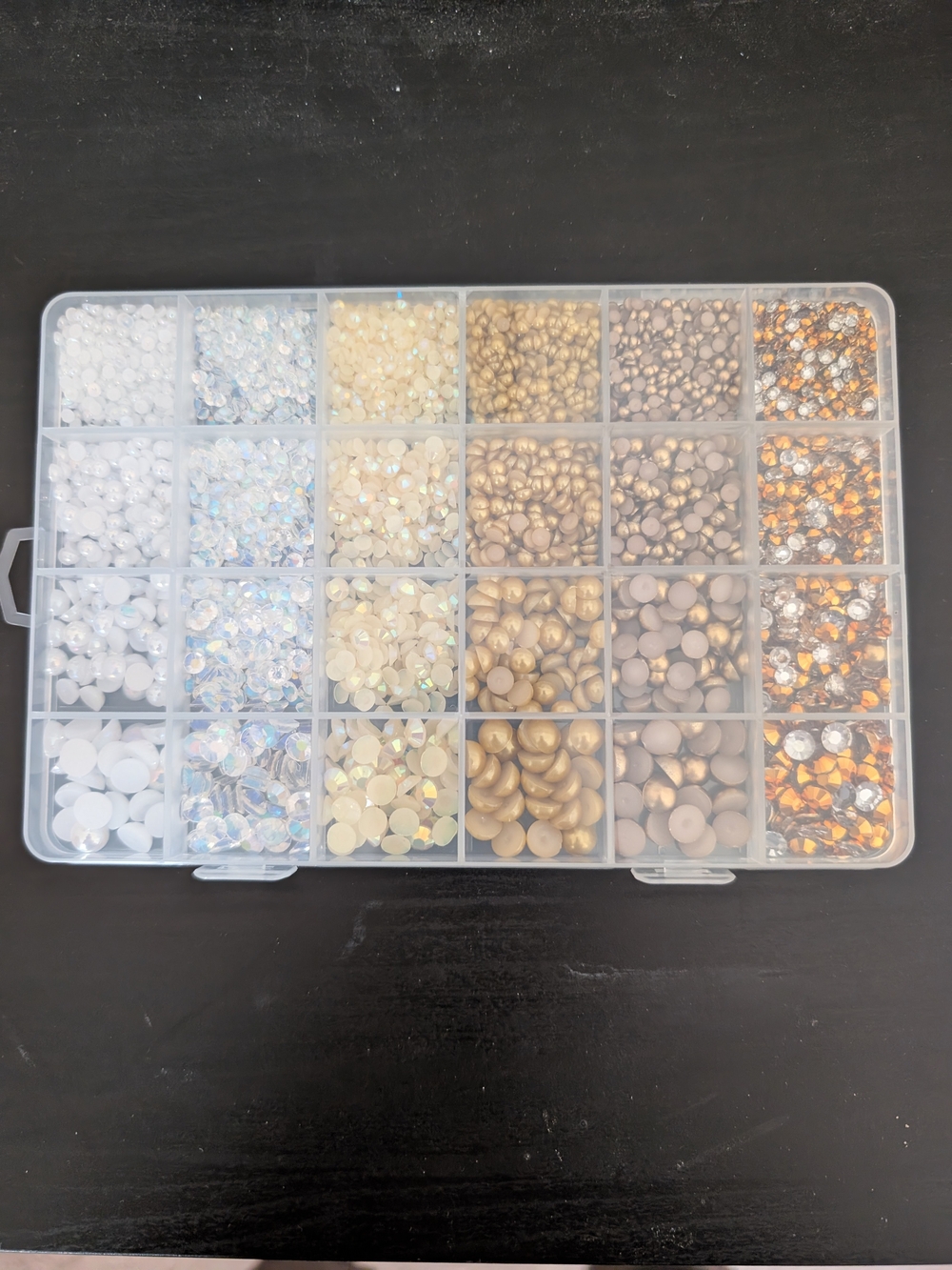 Rhinestone and Pearl Craft Bead Organizer Set - White, Gold, Champagne, Amber